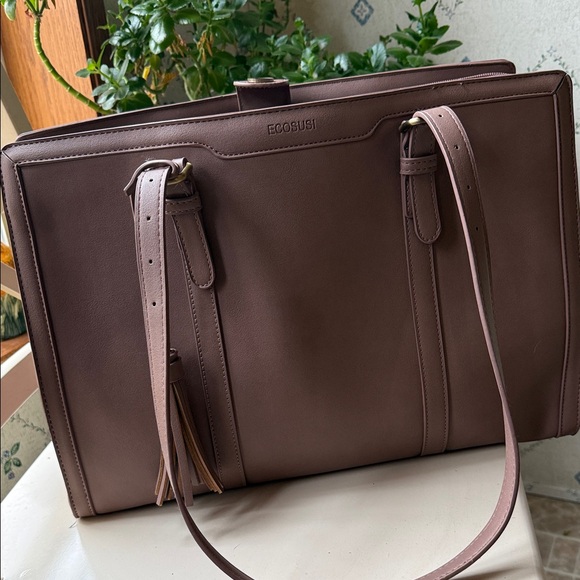 Ecosusi Handbags - ECOSUSI Elegant Pink Beige Women's Tote Bag Vegan Leather